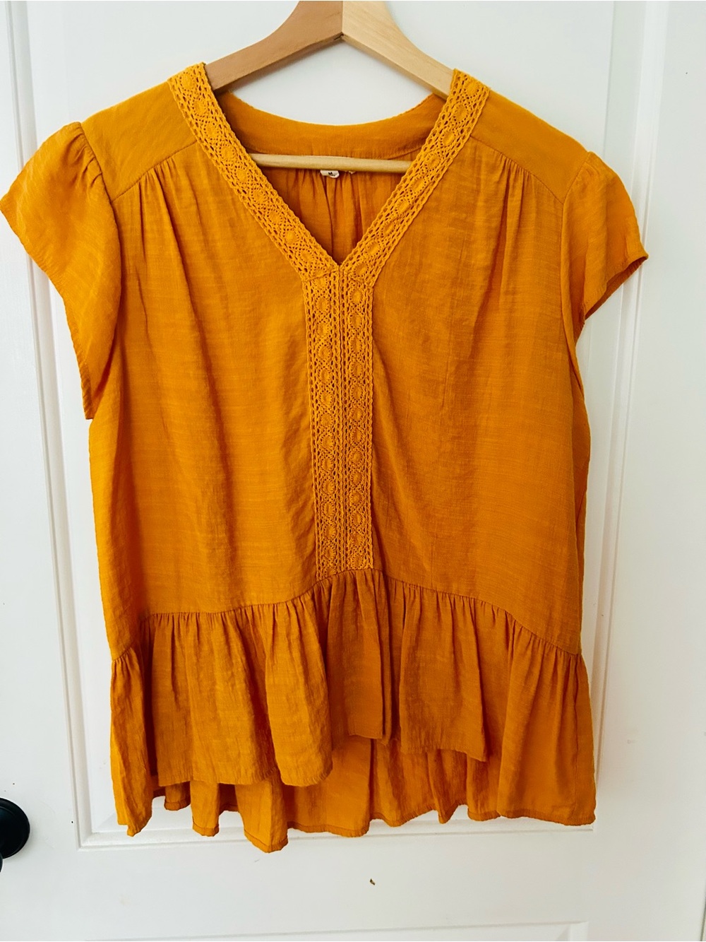 THML Mustard Crochet-Trim Peplum Tunic